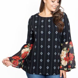 Brand New Gorgeous Stylish Lightweight Floral Long Bell Sleeve Blouse - 3XL